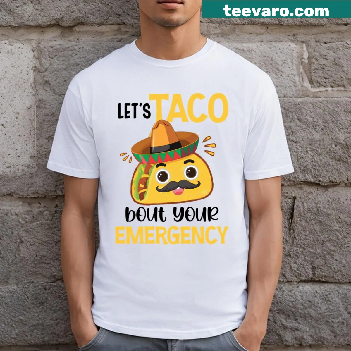 Funny taco-themed typography on casual t-shirt — on a men's t-shirt