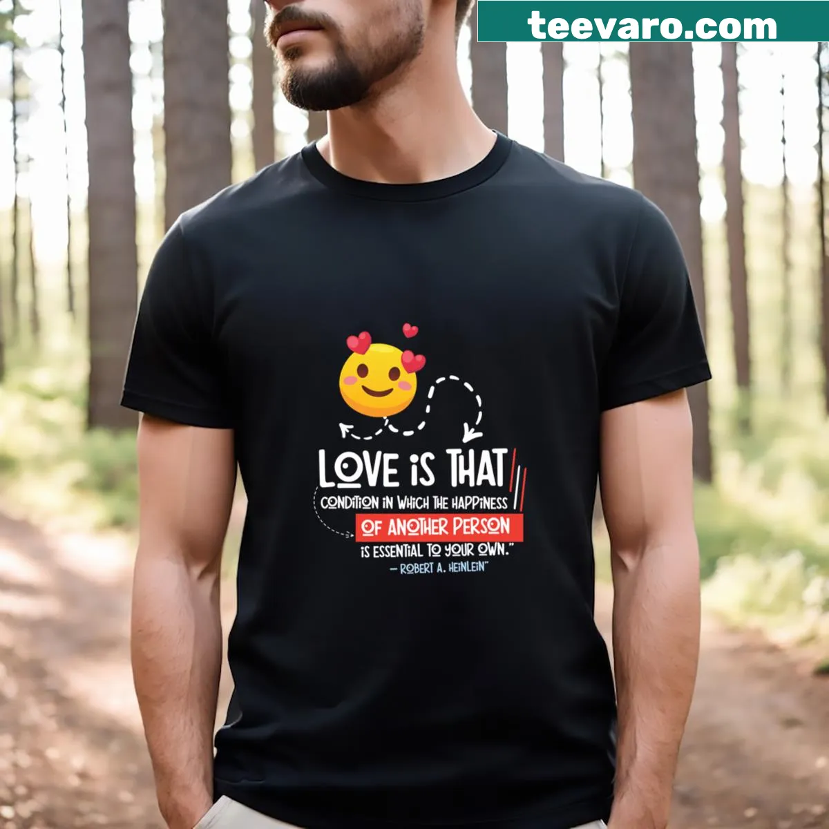 T-shirt featuring the phrase about the essence of love — on a men's t-shirt
