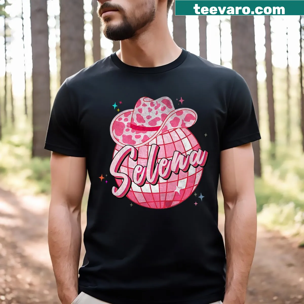 Personalized t-shirt featuring the name Selena in stylish typography — on a men's t-shirt