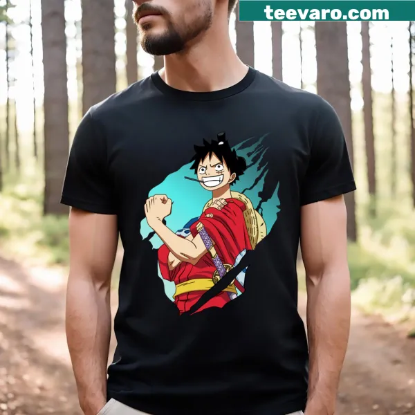 Illustration of Luffy from One Piece on a T-shirt.