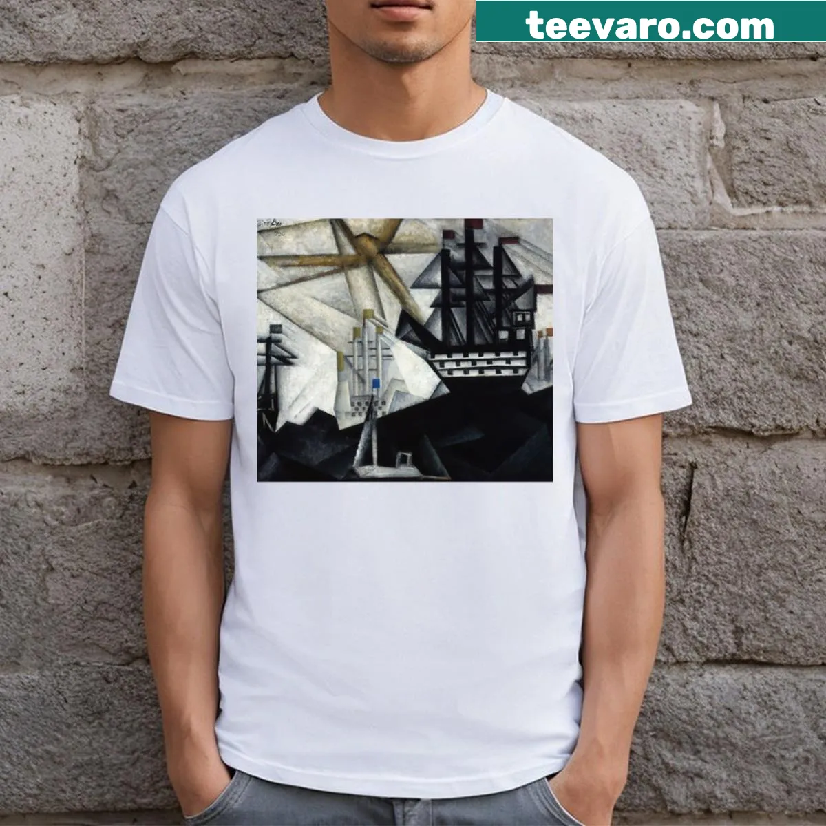 Art-inspired Lyonel Feininger T-shirt featuring abstract typography — on a men's t-shirt