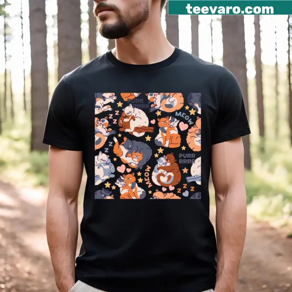Cute cat illustration with Meaw Love text on a t-shirt