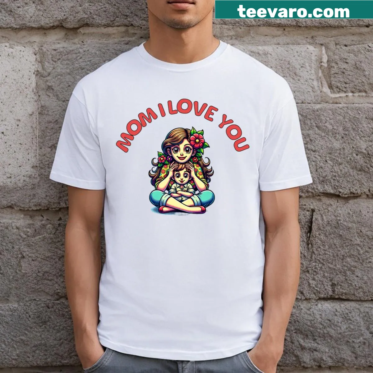 Heartfelt 'Mom I Love You' graphic t-shirt. — on a men's t-shirt