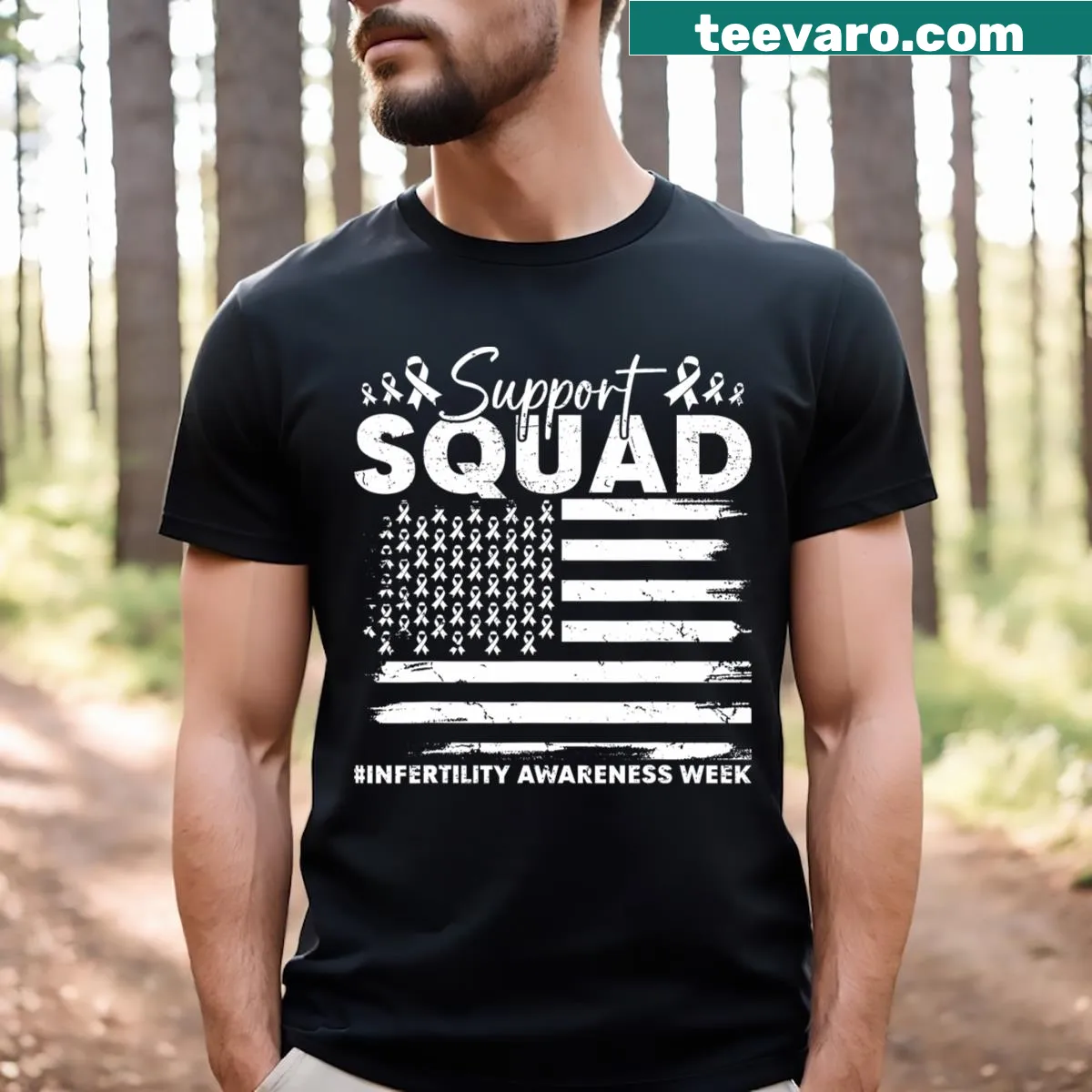 T-shirt with an orange ribbon graphic for infertility awareness — on a men's t-shirt