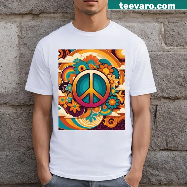 Vintage t-shirt with flower power design in orange