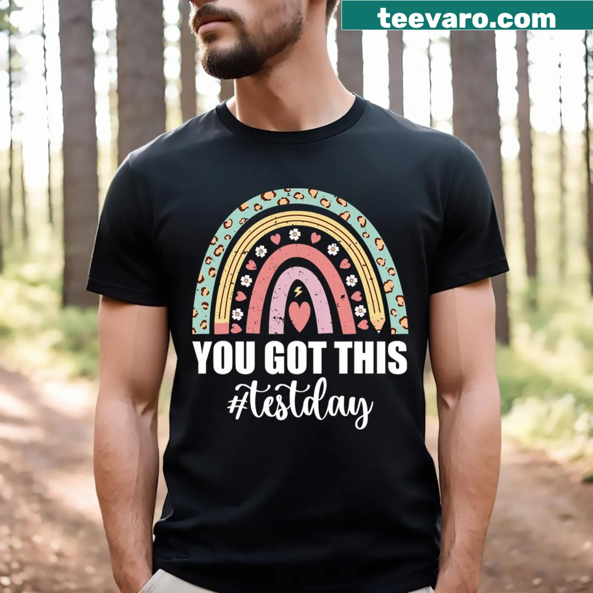 Motivational rainbow text design for test day on a T-shirt — on a men's t-shirt