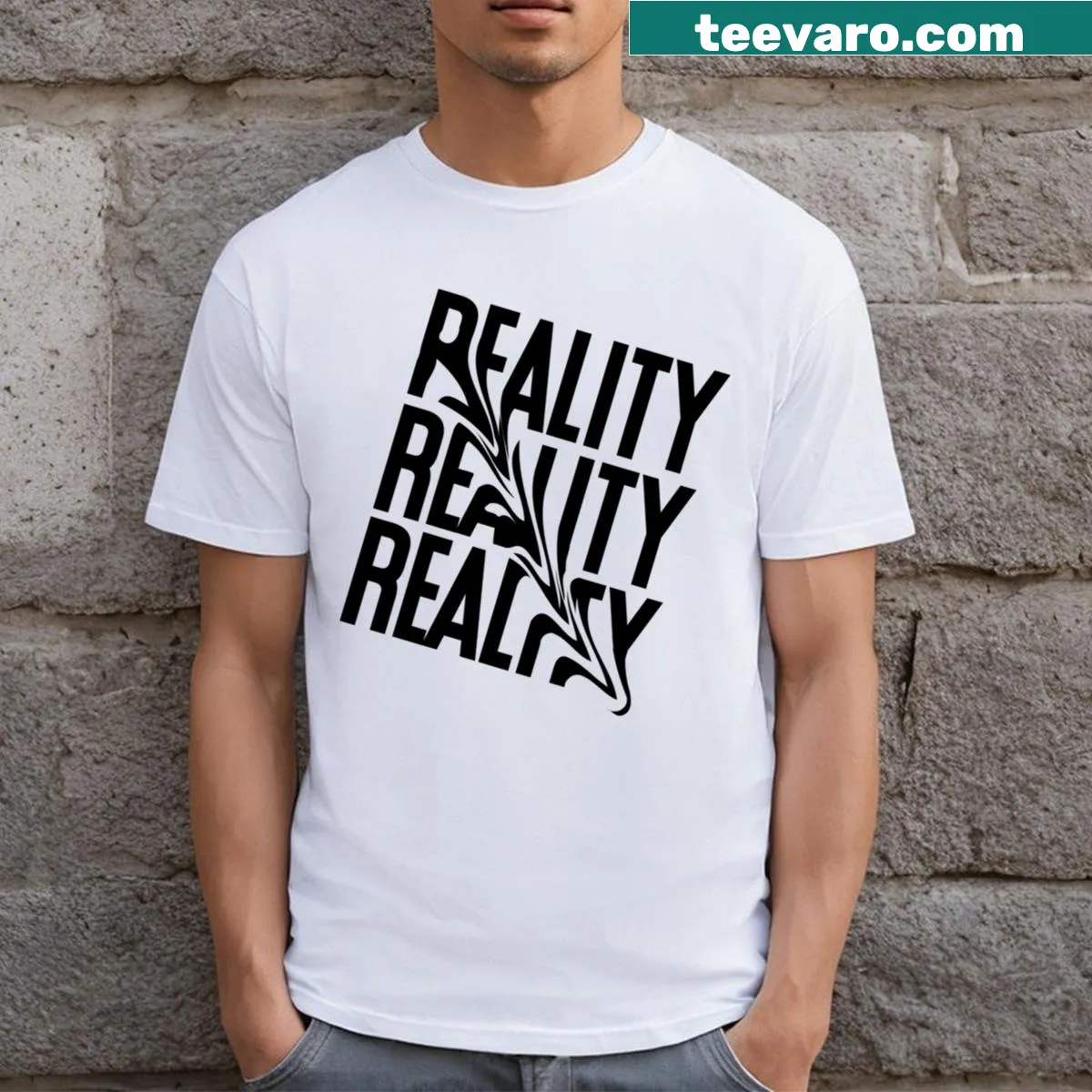 Minimalist T-shirt with the word Reality — on a men's t-shirt