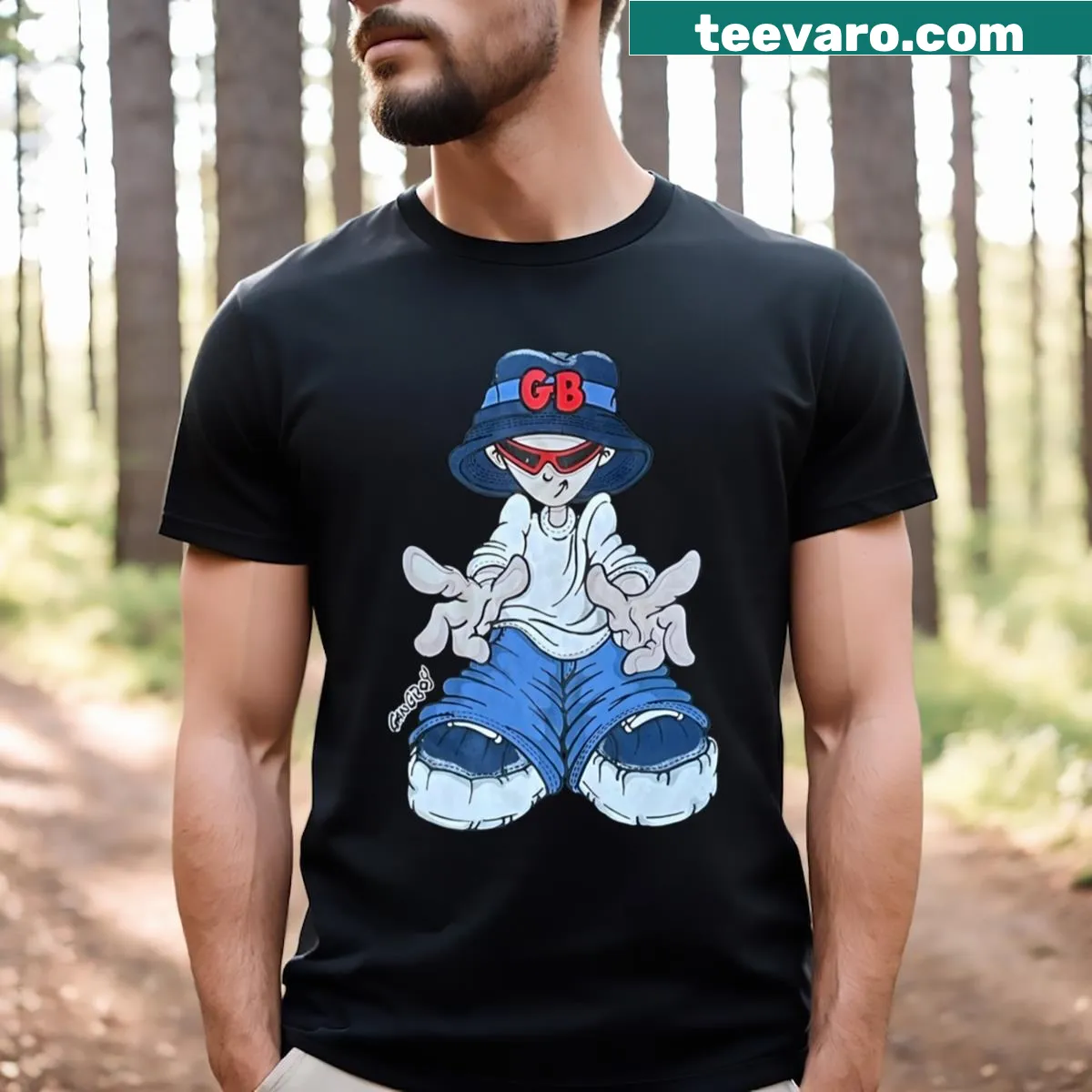 Stylized retro typography T-shirt with a vintage aesthetic — on a men's t-shirt