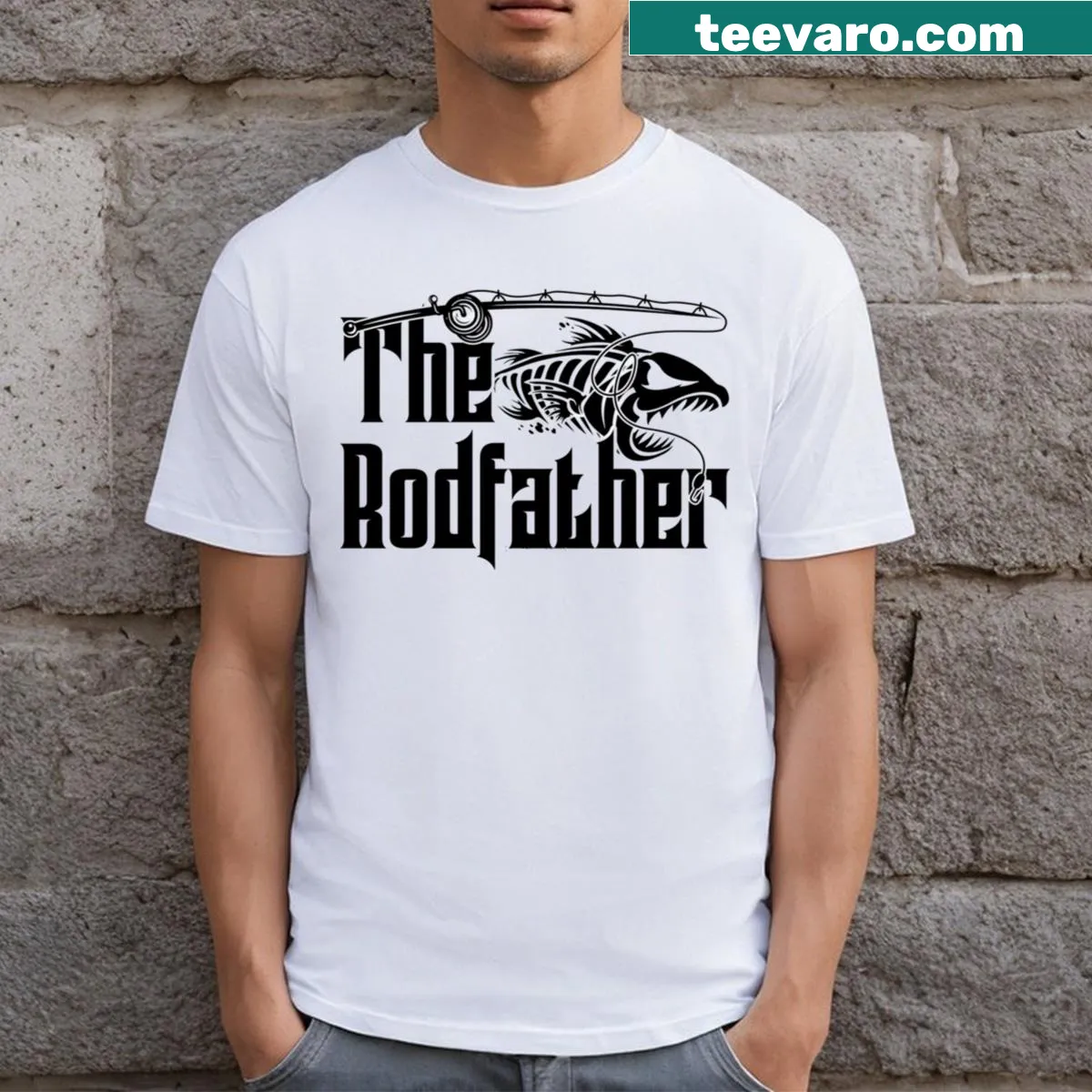Funny fishing-themed illustration T-shirt — on a men's t-shirt