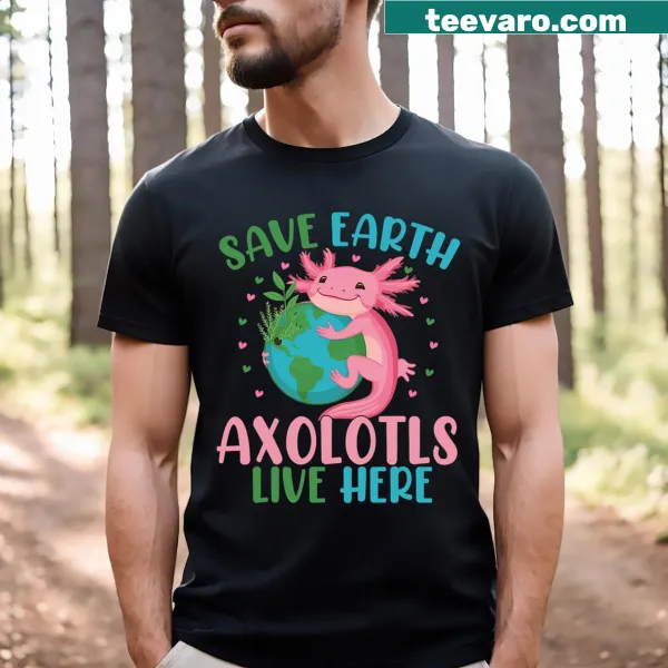 Funny Earth Day kids t-shirt with axolotl graphic.