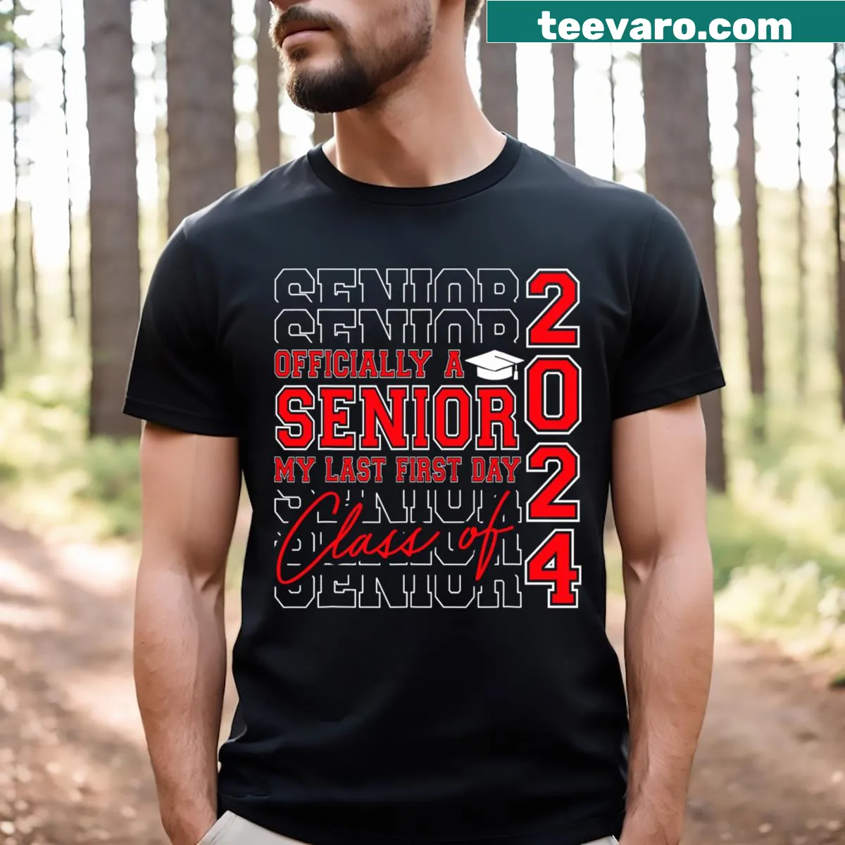 Graduation t-shirt for the Class of 2024 with bold typography — on a men's t-shirt