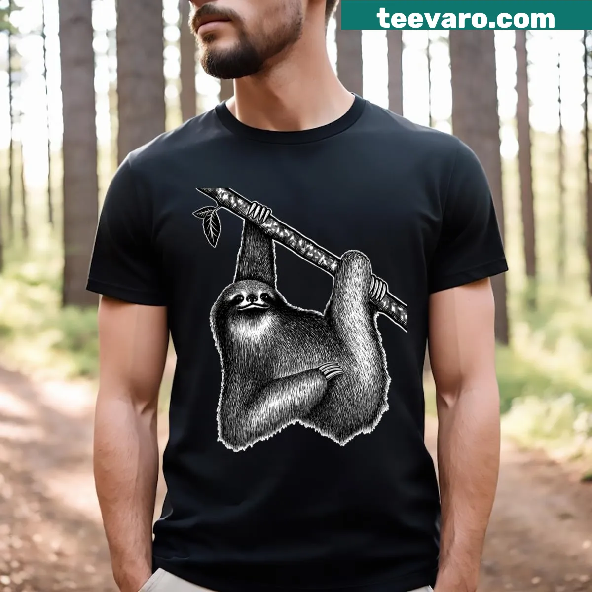 Cute cartoon sloth graphic T-shirt for sloth lovers — on a men's t-shirt