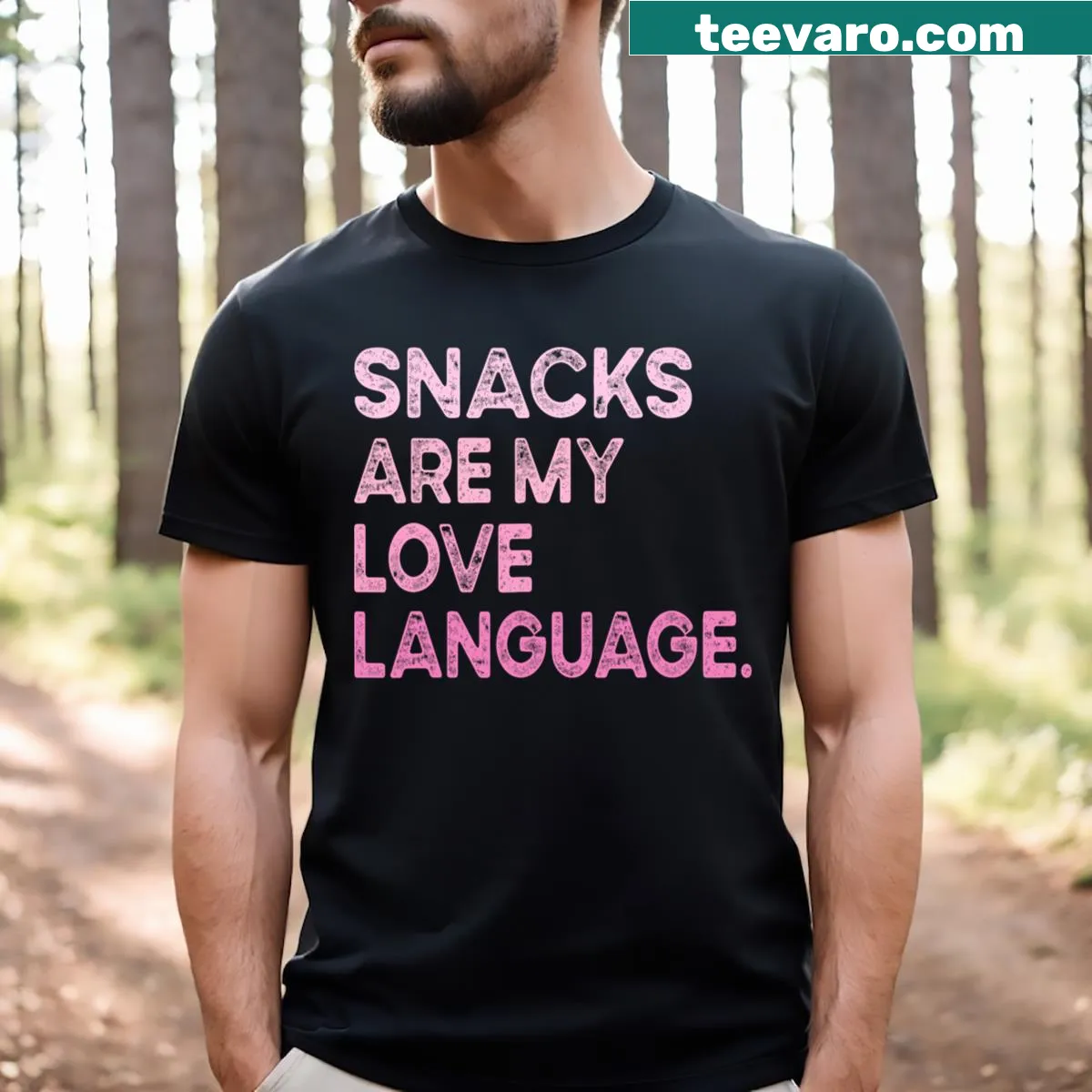 Kids t-shirt with the phrase 'Snacks Are My Love Language' — on a men's t-shirt