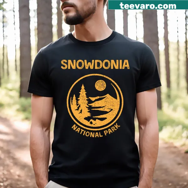 Illustrative tee depicting Snowdonia National Park's scenic beauty, perfect for nature lovers.