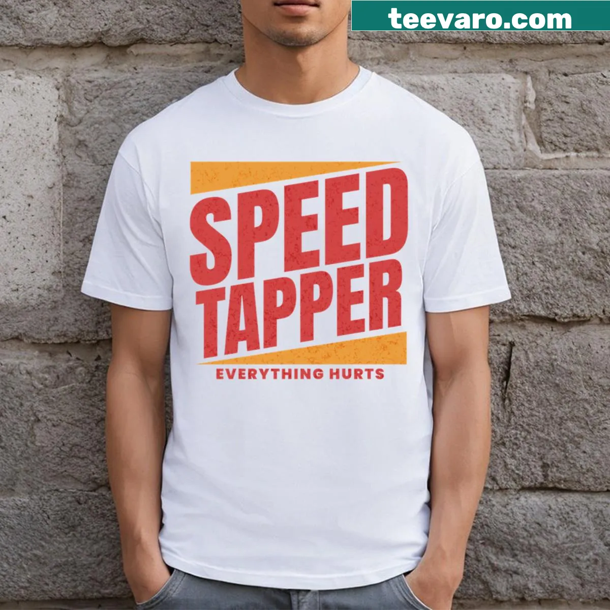 Funny Speed Tapper T-shirt with playful slogan — on a men's t-shirt