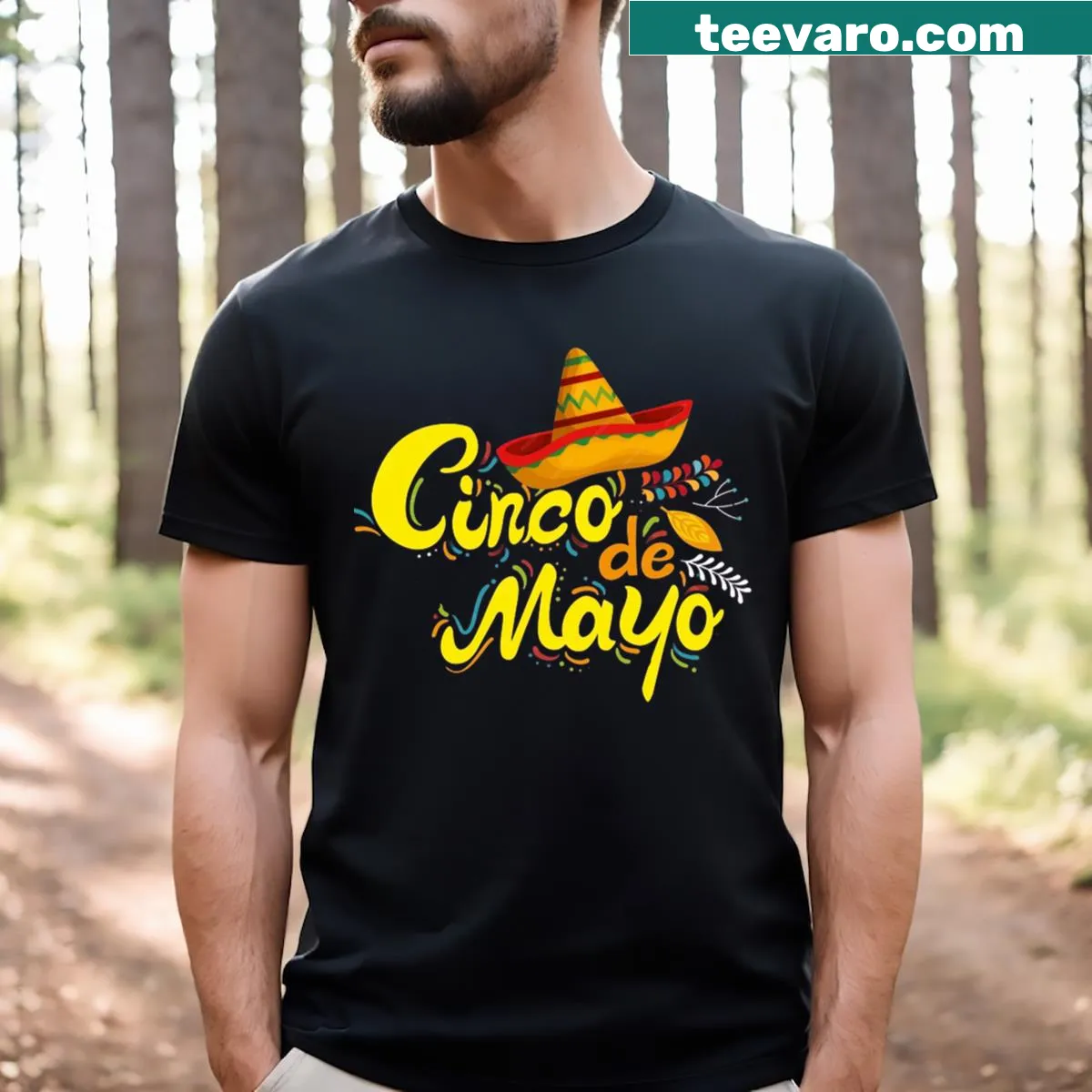 Colorful sticker graphic for Cinco de Mayo on a T-shirt — on a men's t-shirt
