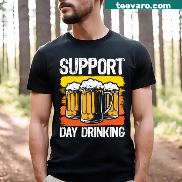 Playful saying about supporting day drinking on a T-shirt