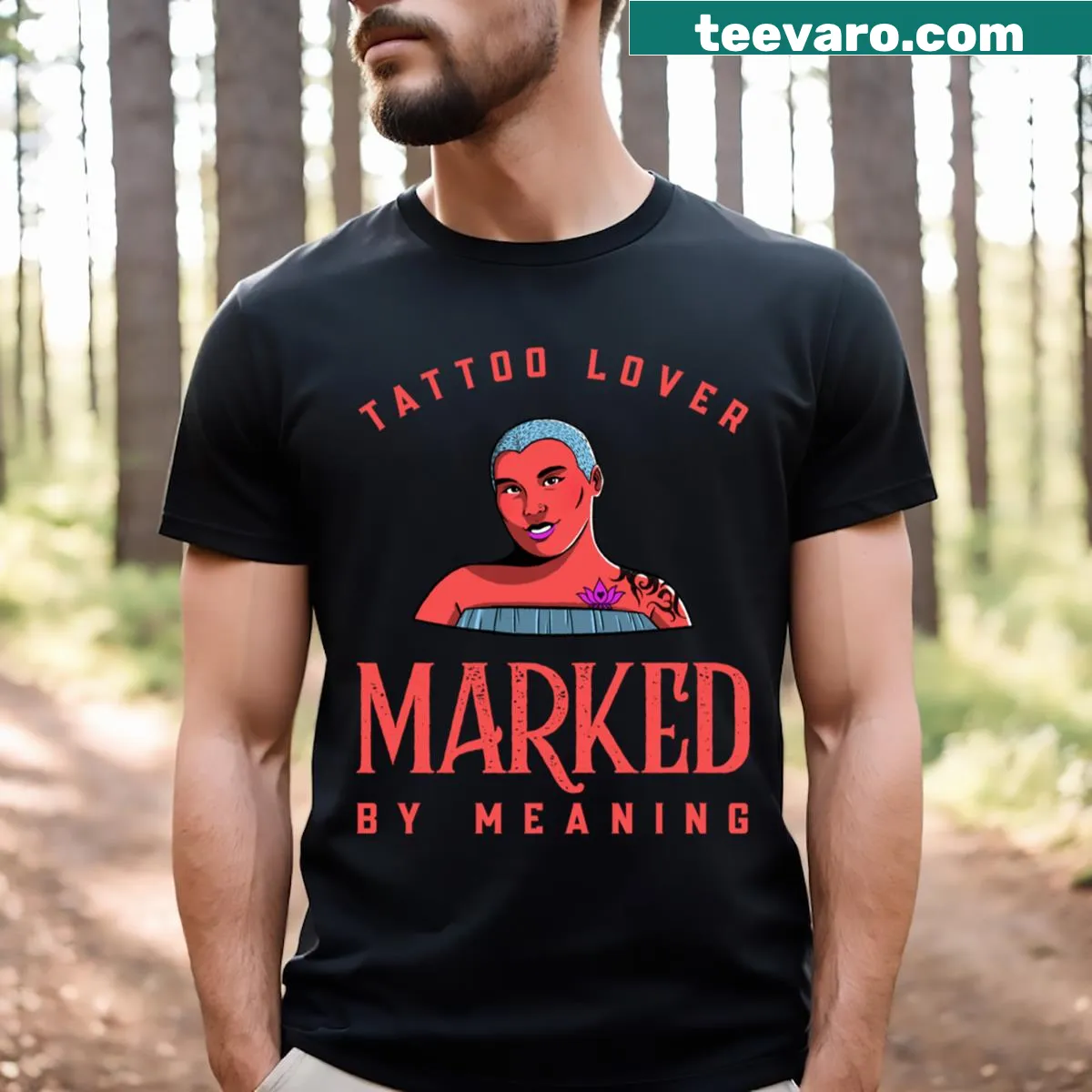 Meaningful T-shirt for tattoo lovers with Marked By Meaning text — on a men's t-shirt