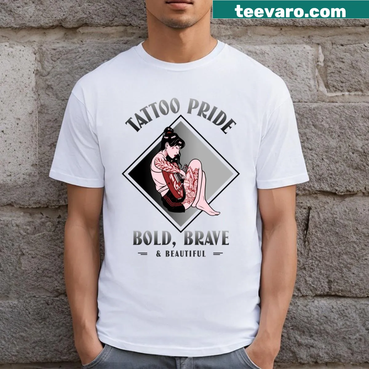Empowering t-shirt for tattoo lovers with bold phrase — on a men's t-shirt