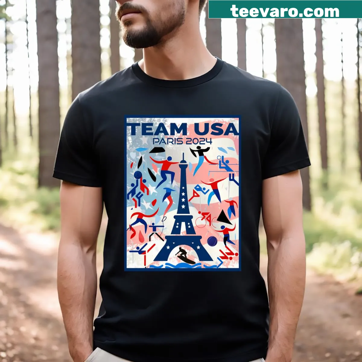 Team USA typography for Paris 2024 on a T-shirt — on a men's t-shirt