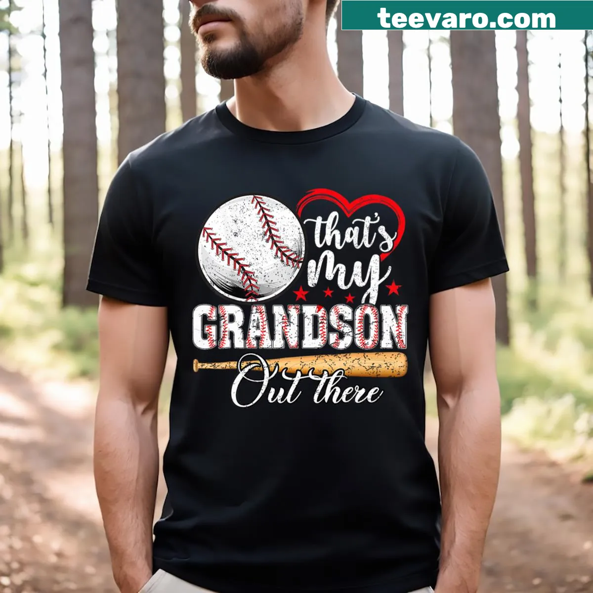 Proud Baseball Grandma T-shirt with text about her grandson — on a men's t-shirt