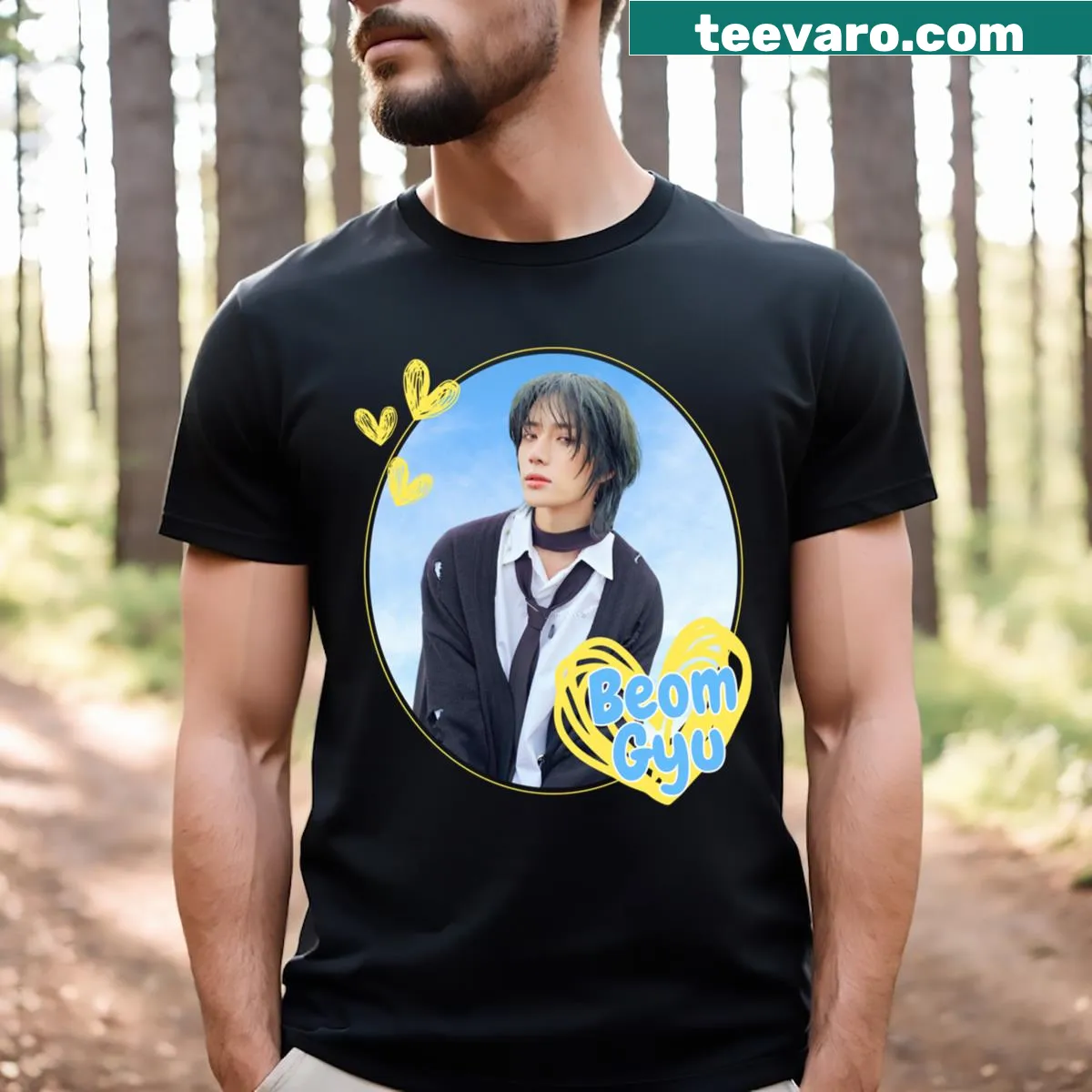 T-shirt displaying Beomgyu's name in fun typography for fans — on a men's t-shirt