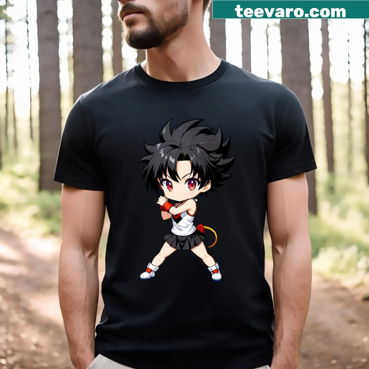 Cute chibi graphic of Videl on a stylish T-shirt — on a men's t-shirt