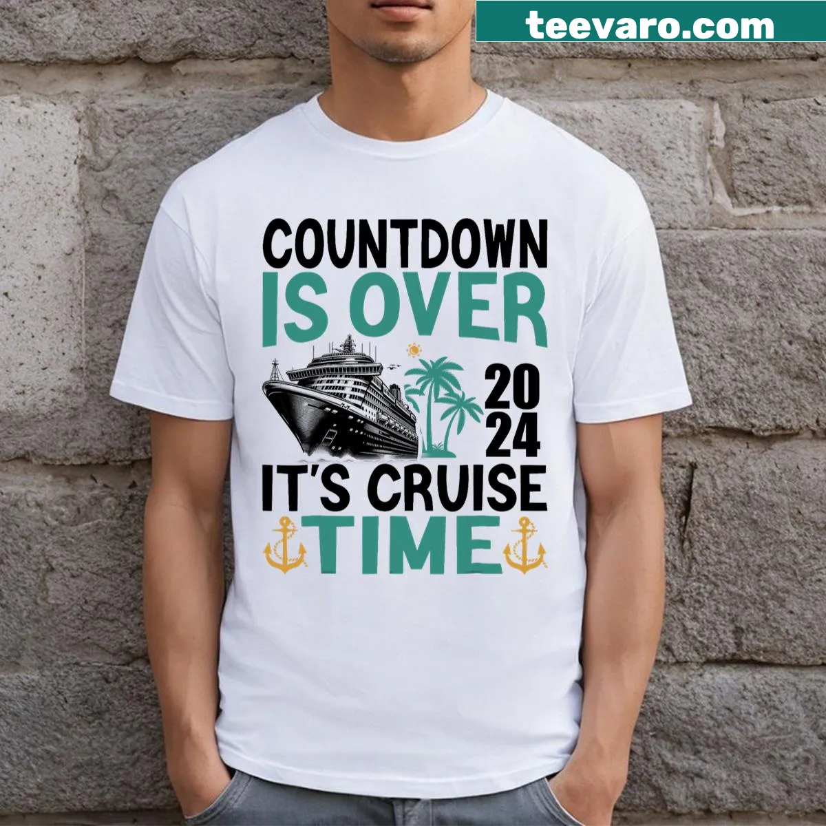 Cruise-themed shirt with retro countdown graphics and text — on a men's t-shirt