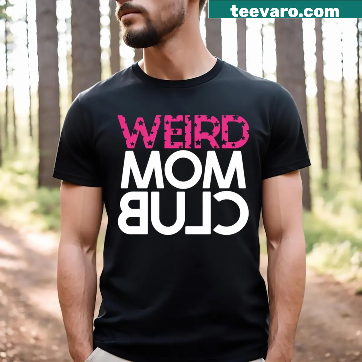 Funny shirt with 'Weird Mom Club' text in playful typography — on a men's t-shirt