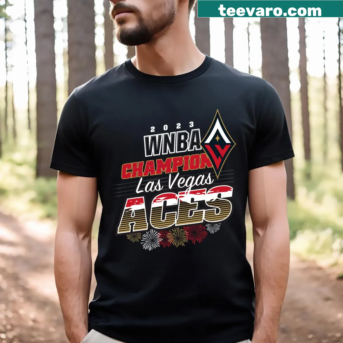 Championship tee featuring WNBA Las Vegas Aces title design — on a men's t-shirt