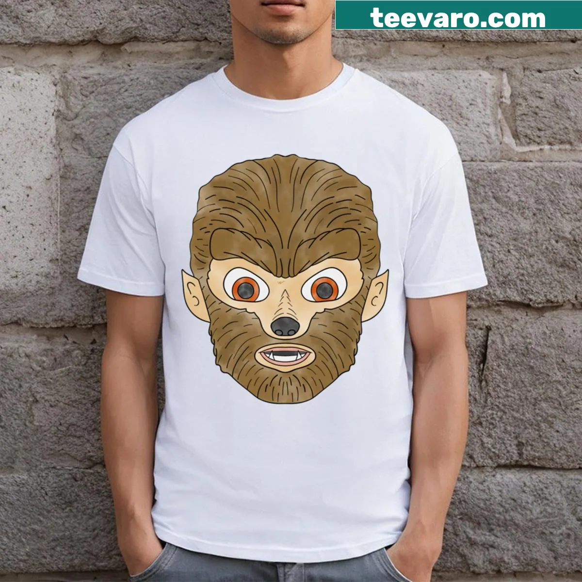 Watercolor painting of a wolfman on an artistic t-shirt. — on a men's t-shirt