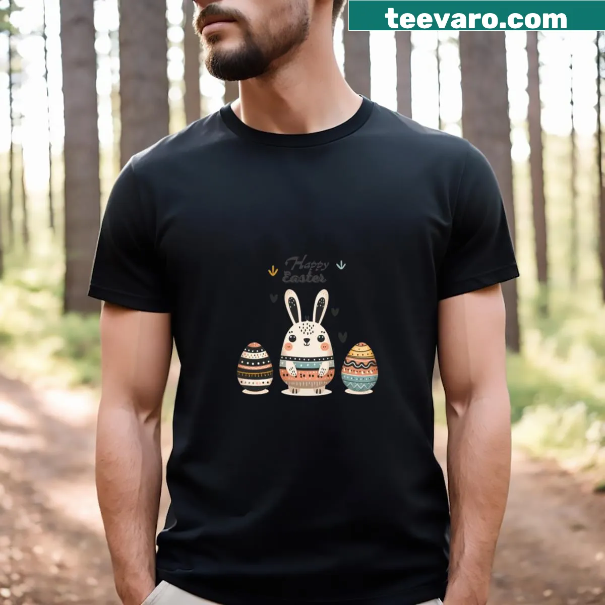 Charming Easter T-shirt with two dreaming bunnies — on a men's t-shirt