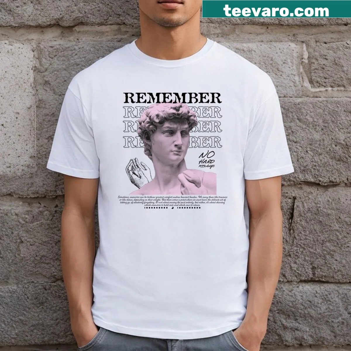 Minimalist typography design featuring David of Miguel Angel on a T-shirt. — on a men's t-shirt