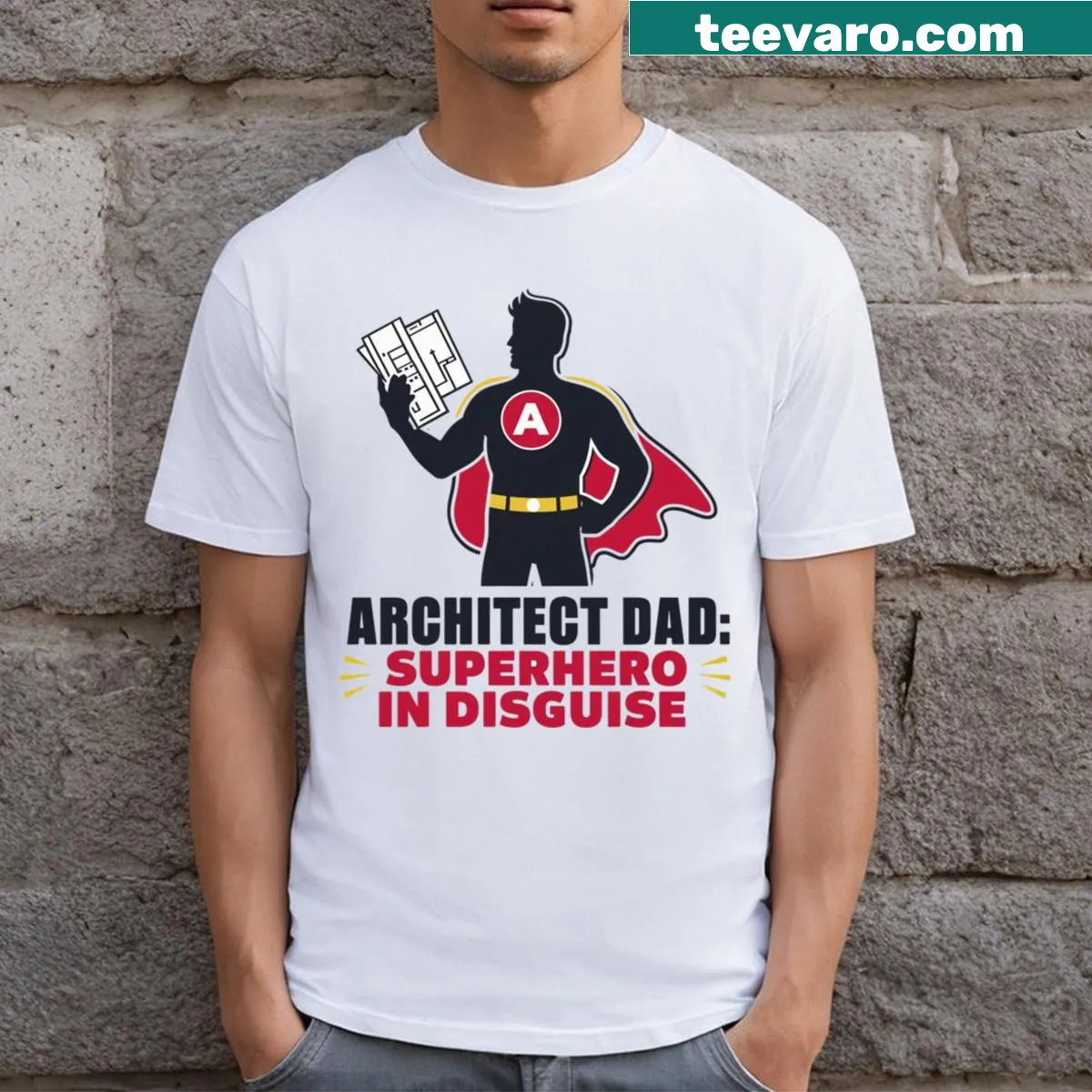 Superhero architect graphic on Dad T-shirt — on a men's t-shirt