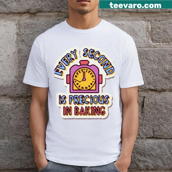 Pixel art baking-themed graphic on a T-shirt