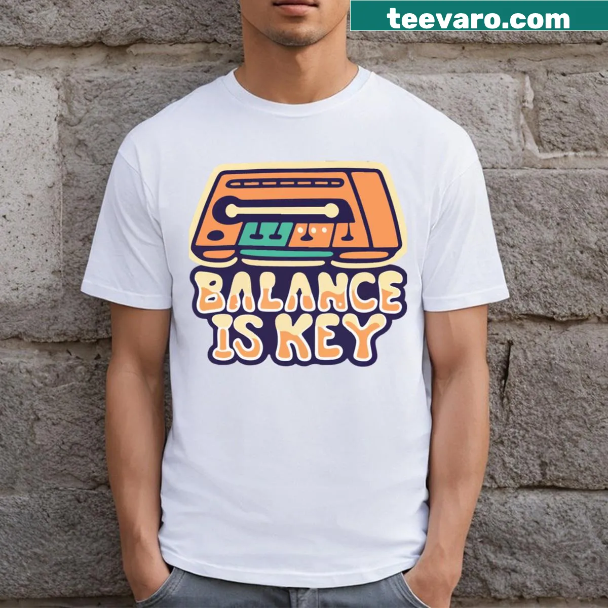 Modern equalizer design T-shirt symbolizing balance — on a men's t-shirt