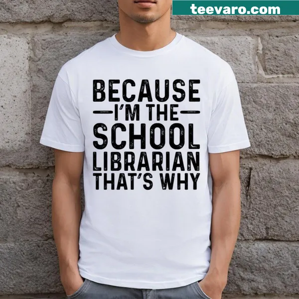 Humorous T-shirt for school librarians with playful text