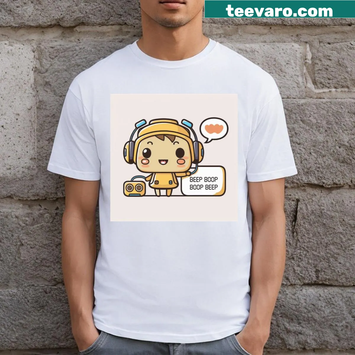 Beep Boop Love graphic for programmers on a casual t-shirt — on a men's t-shirt