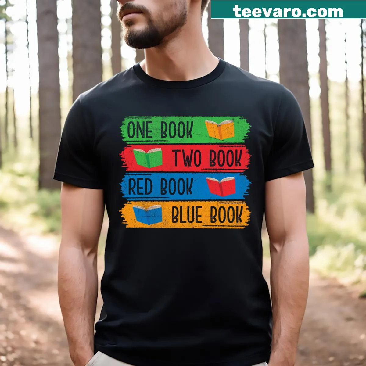 Book Lover T-shirt with whimsical design celebrating reading — on a men's t-shirt