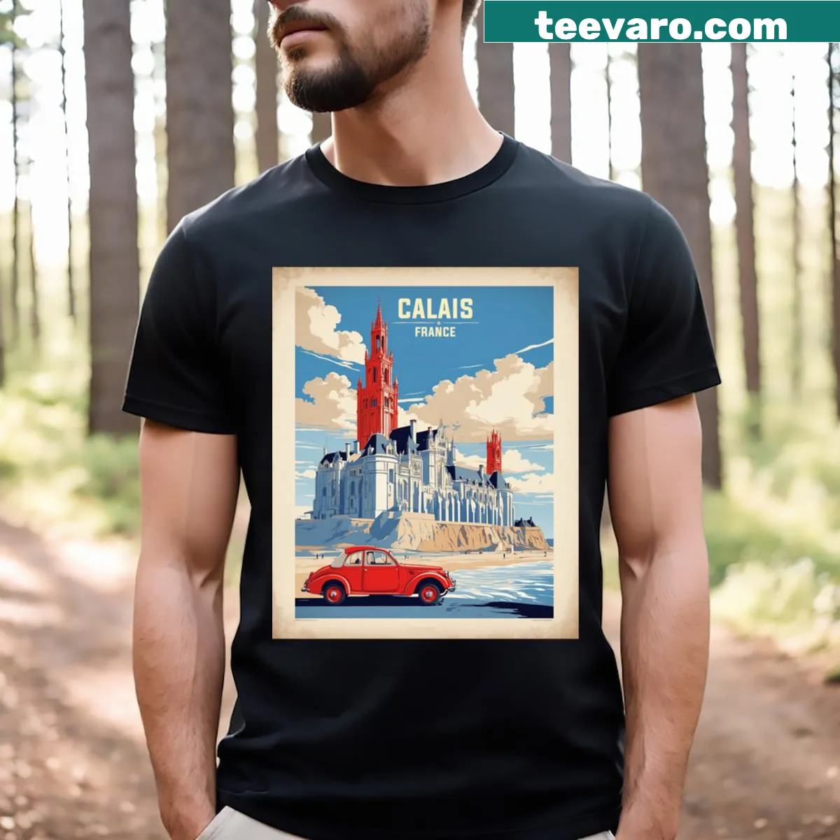 Vintage design inspired by Calais, France for travel lovers — on a men's t-shirt