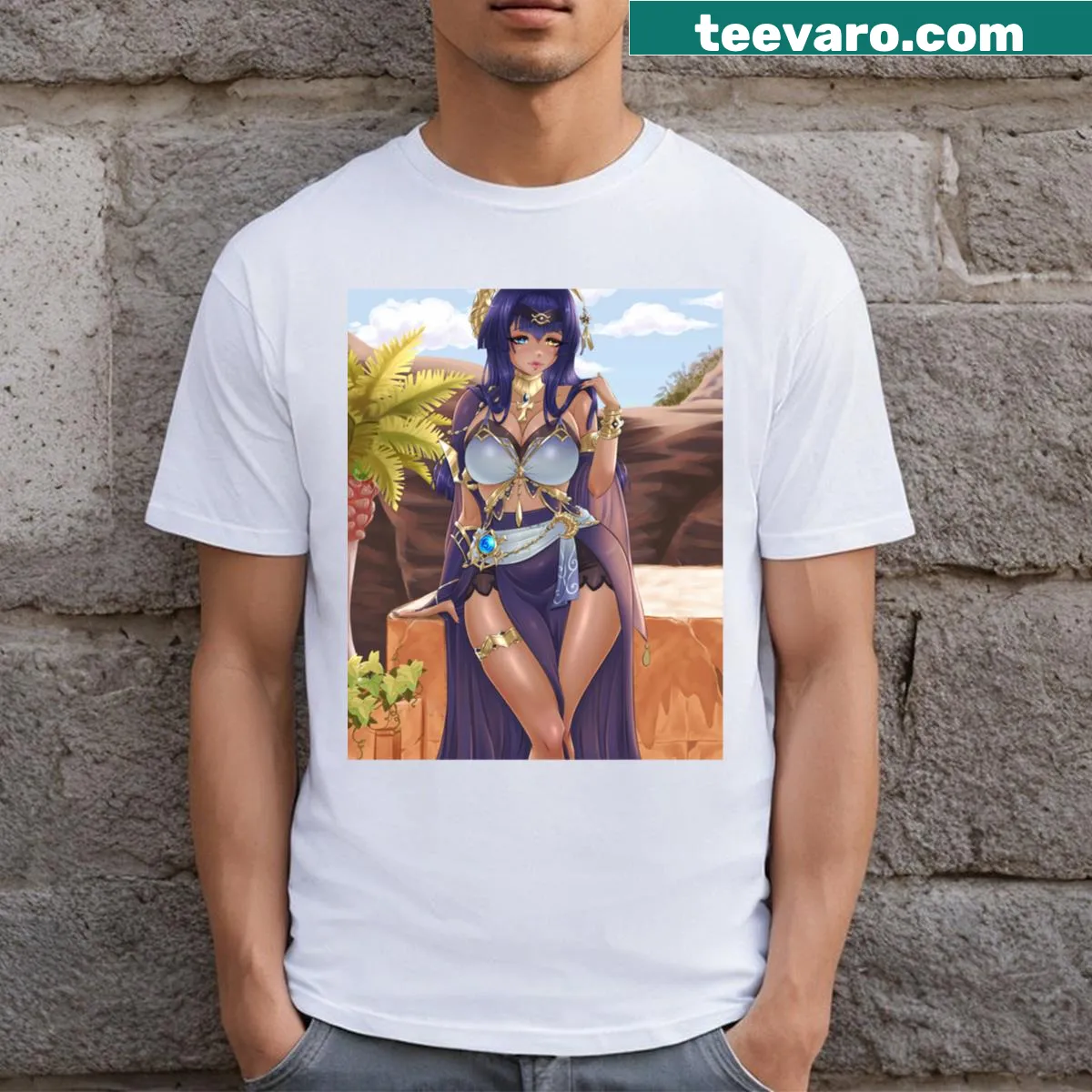 Fanart t-shirt featuring Candace from Genshin Impact — on a men's t-shirt