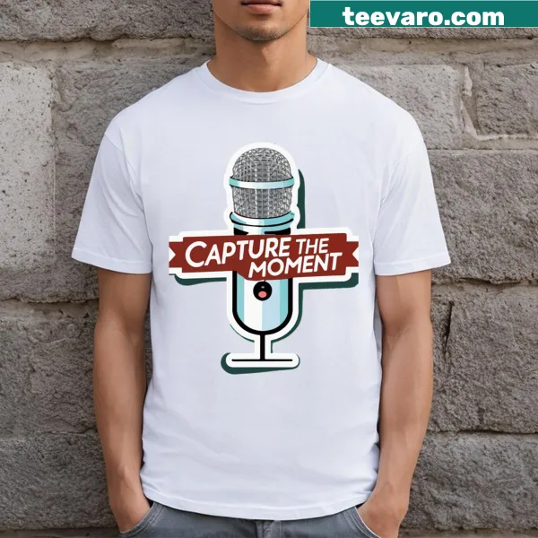 Stylish t-shirt featuring a studio condenser microphone design for music enthusiasts.