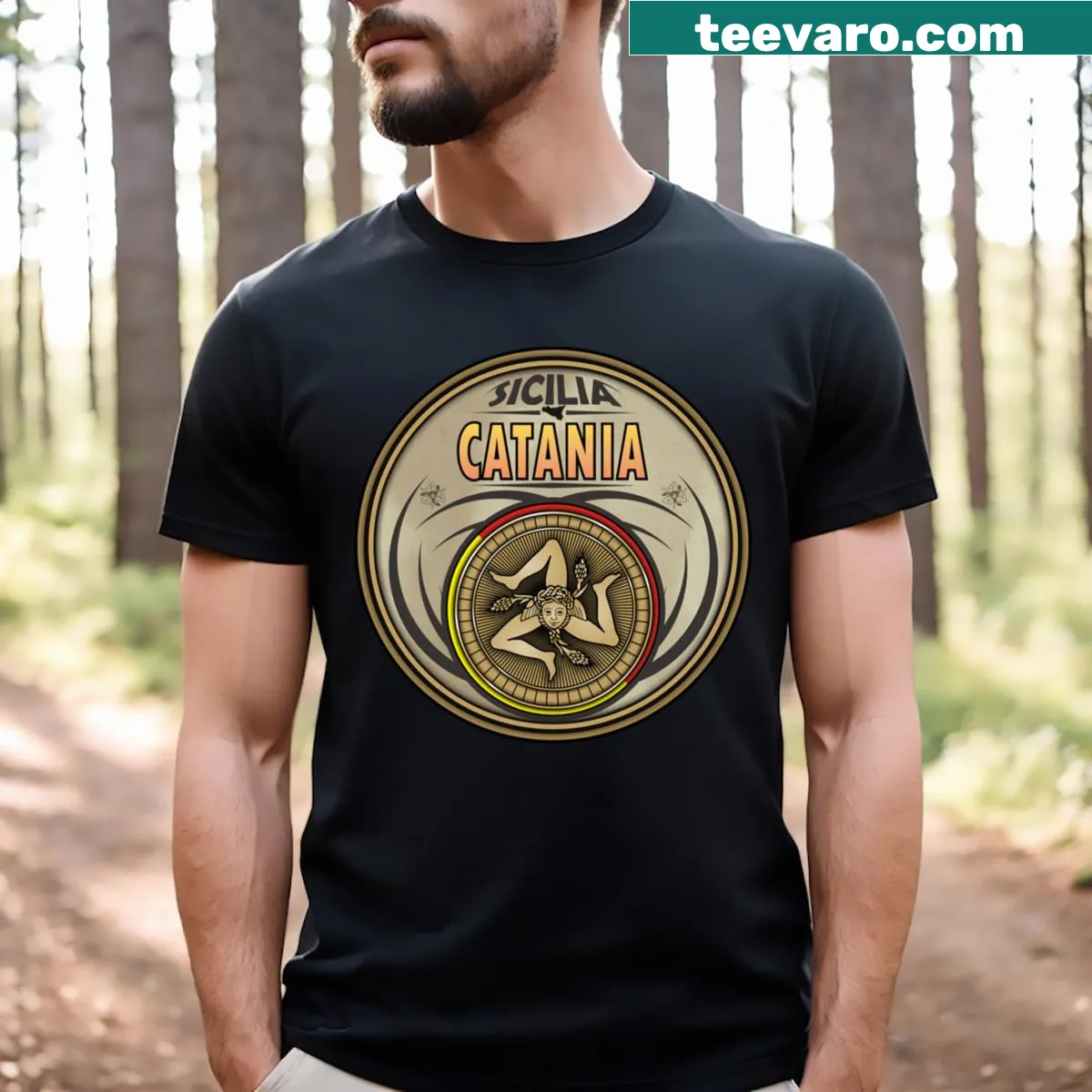 Sicilian Trinacria symbol on a Catania Sicilia t-shirt — on a men's t-shirt