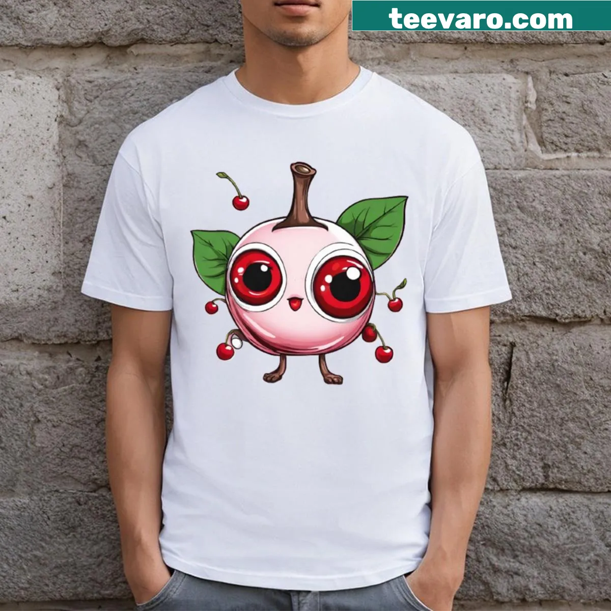 Cute illustration of a cherry with big eyes on a kid's t-shirt — on a men's t-shirt