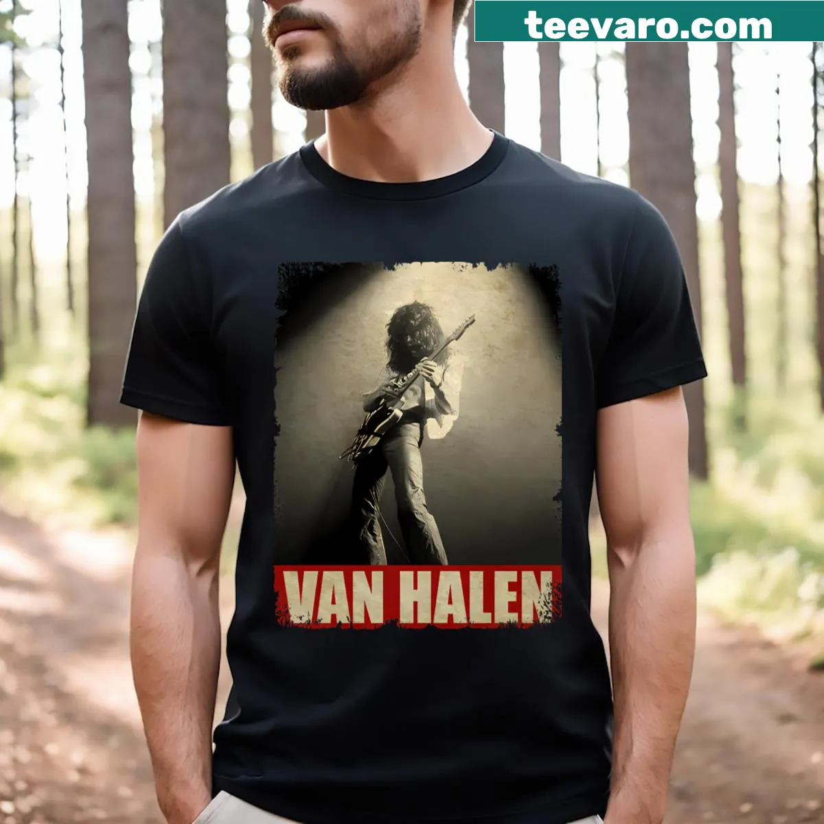 Funny T-shirt featuring classic band tour album graphics — on a men's t-shirt