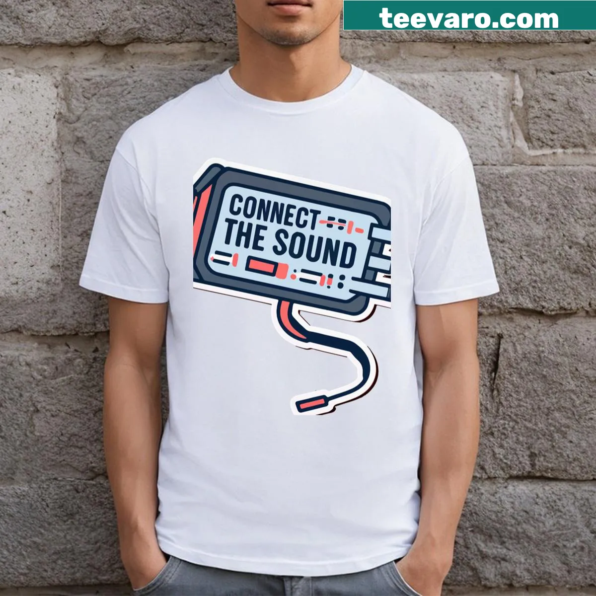 T-shirt featuring a cyber audio interface design — on a men's t-shirt