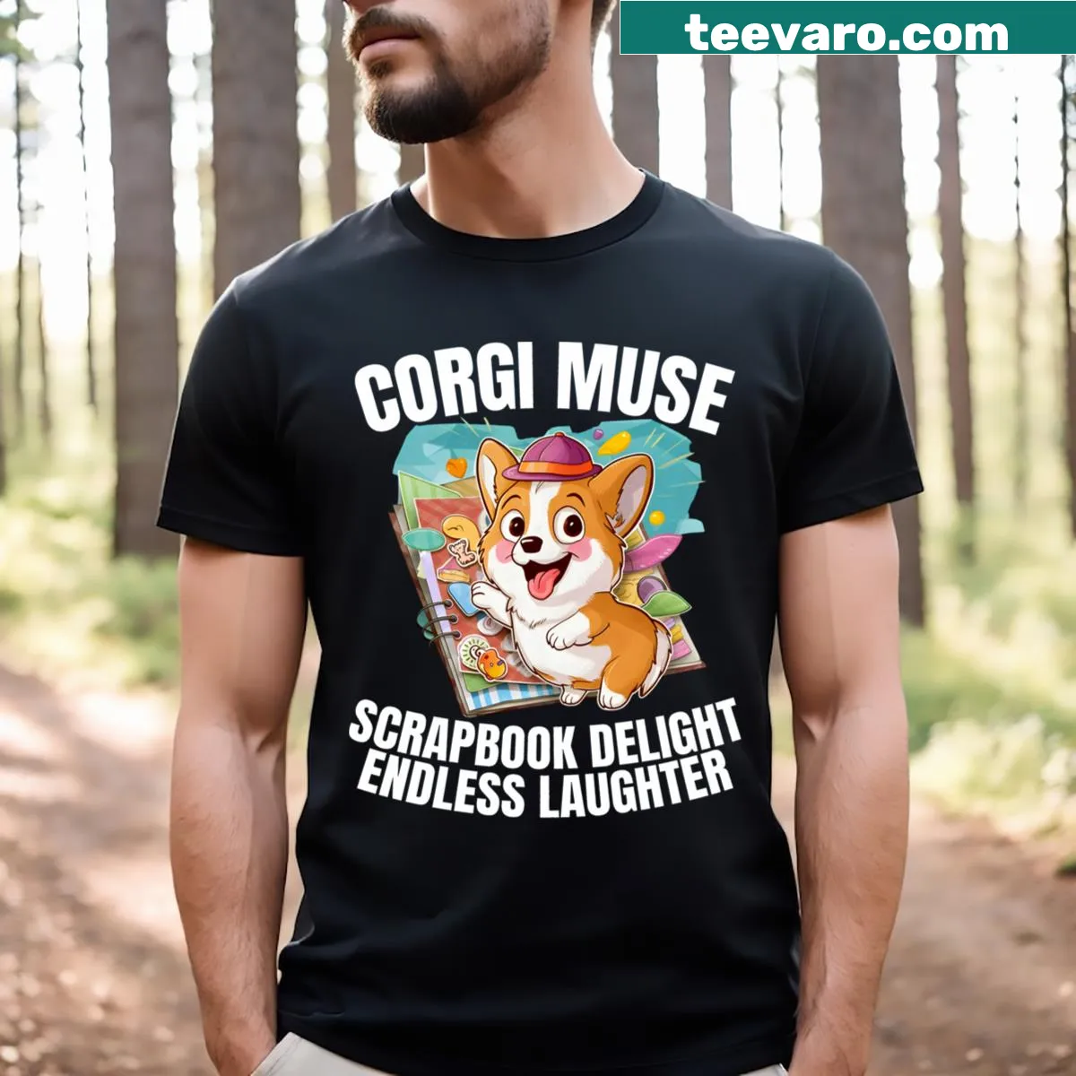 Funny cartoon corgi graphic T-shirt for dog lovers — on a men's t-shirt
