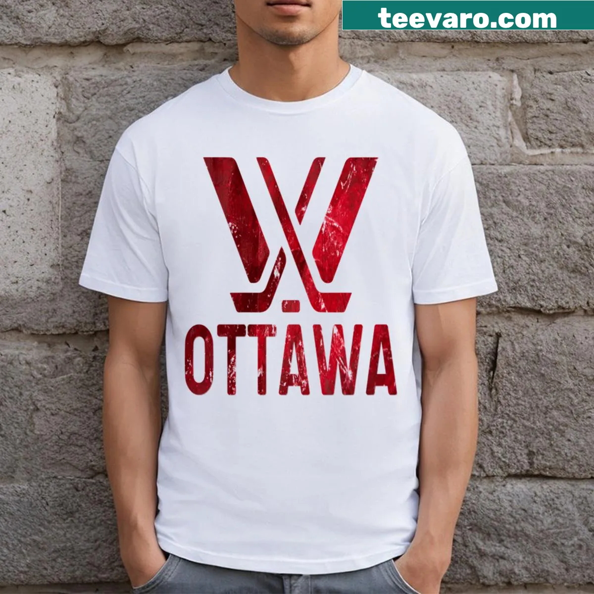 Vintage distressed Ottawa-themed t-shirt with casual design — on a men's t-shirt
