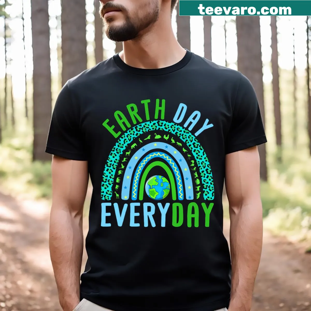 Rainbow-themed Earth Day design T-shirt — on a men's t-shirt