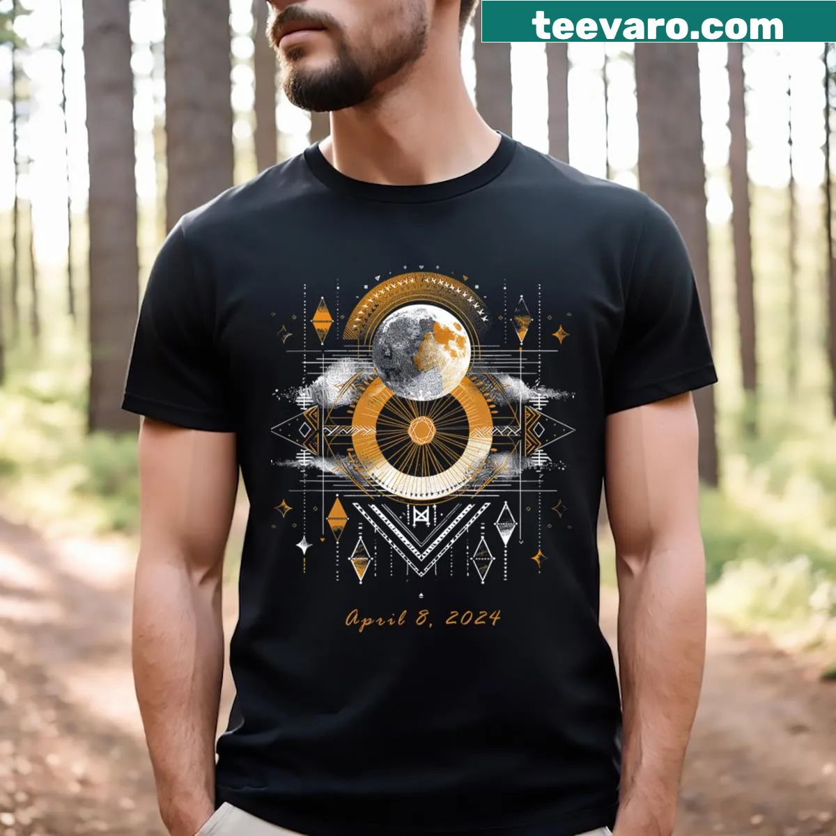 Abstract tribal design for eclipse-themed T-shirt — on a men's t-shirt